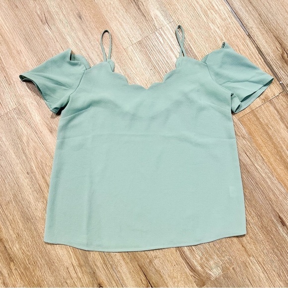 Monteau Teal Scallop Hem Cold Shoulder Top - Picture 1 of 2